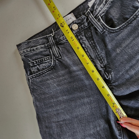 Frame Black Ultra High Rise Barrell Jeans Cropped Frayed Raw Hem Wide Size 24 - Picture 9 of 10